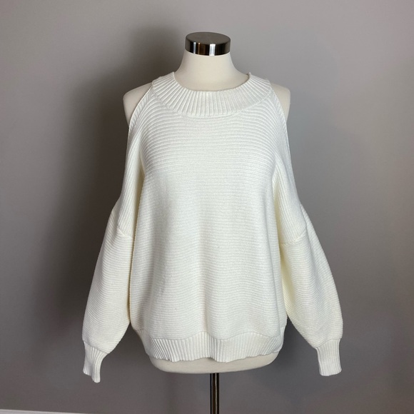 NWTs Boutique x Royal & Reese Cold Shoulder Knit Dolman Sweater in Winter White - Picture 1 of 9